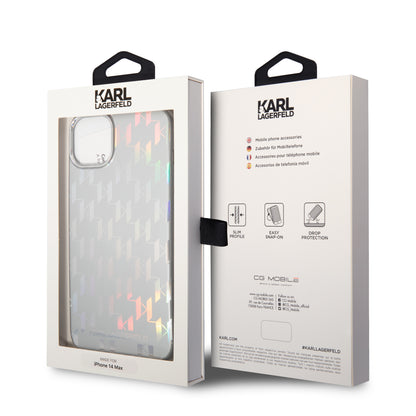 Husa pentru Apple iPhone 14 Plus, Karl Lagerfeld, Monogram Iridescent, Argintie