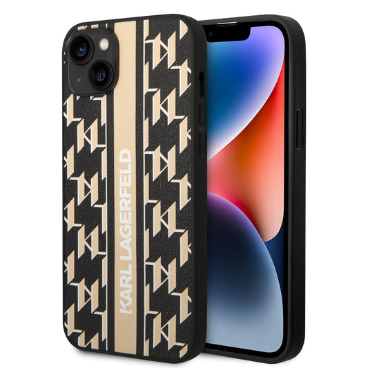 Husa pentru Apple iPhone 14 Plus, Karl Lagerfeld, Monogram Stripe, Maro