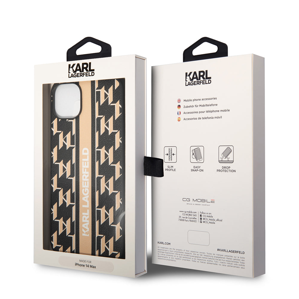 Husa pentru Apple iPhone 14 Plus, Karl Lagerfeld, Monogram Stripe, Maro