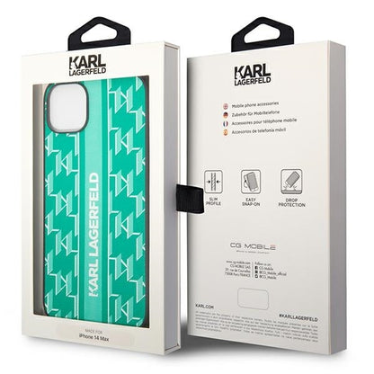 Husa pentru Apple iPhone 14 Plus, Karl Lagerfeld, Monogram Stripe, Verde