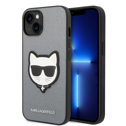 Husa pentru Apple iPhone 14 Plus, Karl Lagerfeld, Saffiano Choupette's Head, Argintie