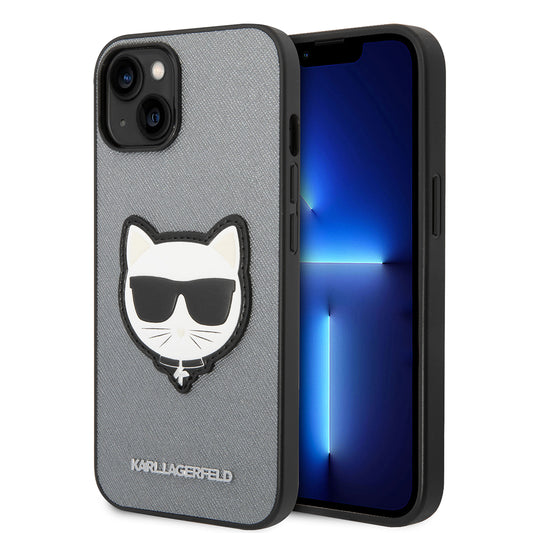 Husa pentru Apple iPhone 14 Plus, Karl Lagerfeld, Saffiano Choupette's Head, Argintie