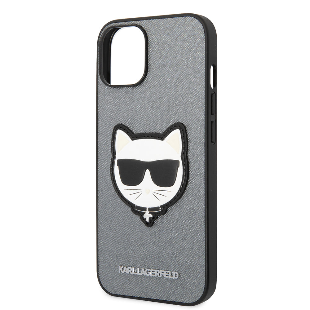 Husa pentru Apple iPhone 14 Plus, Karl Lagerfeld, Saffiano Choupette's Head, Argintie