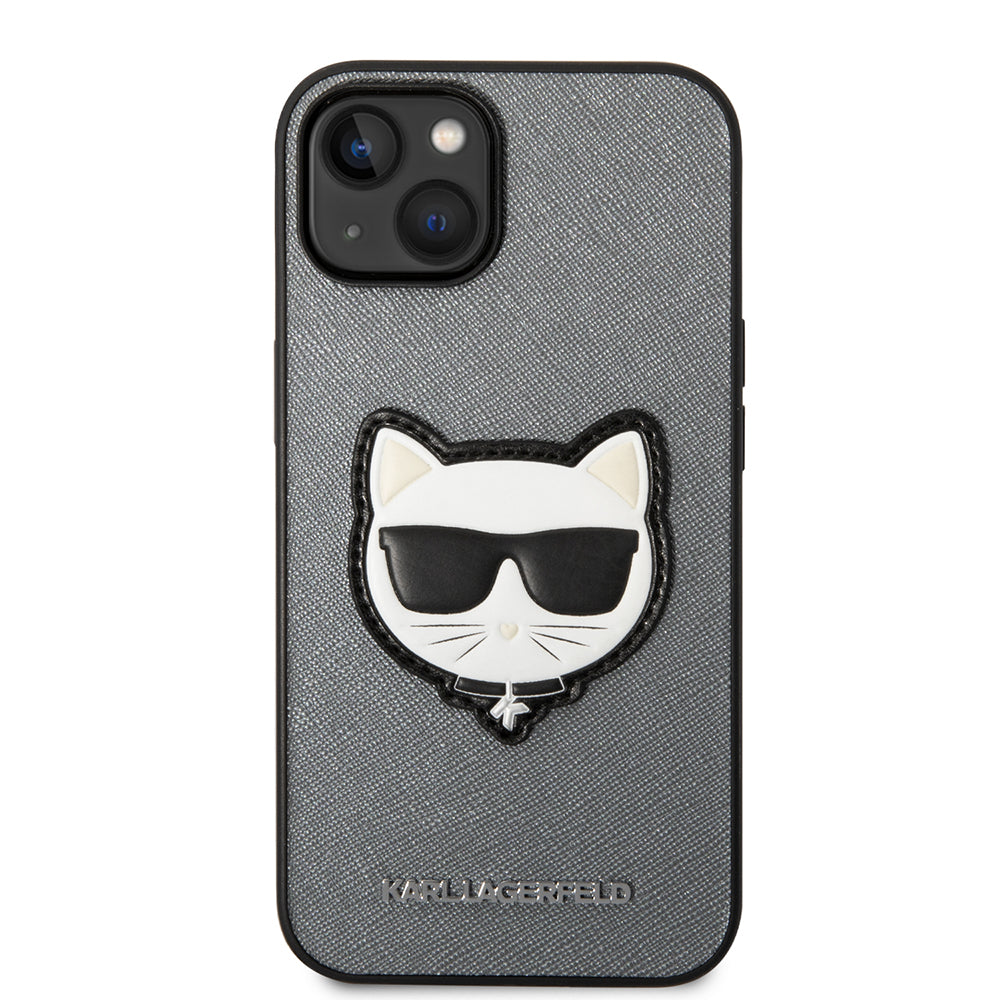 Husa pentru Apple iPhone 14 Plus, Karl Lagerfeld, Saffiano Choupette's Head, Argintie