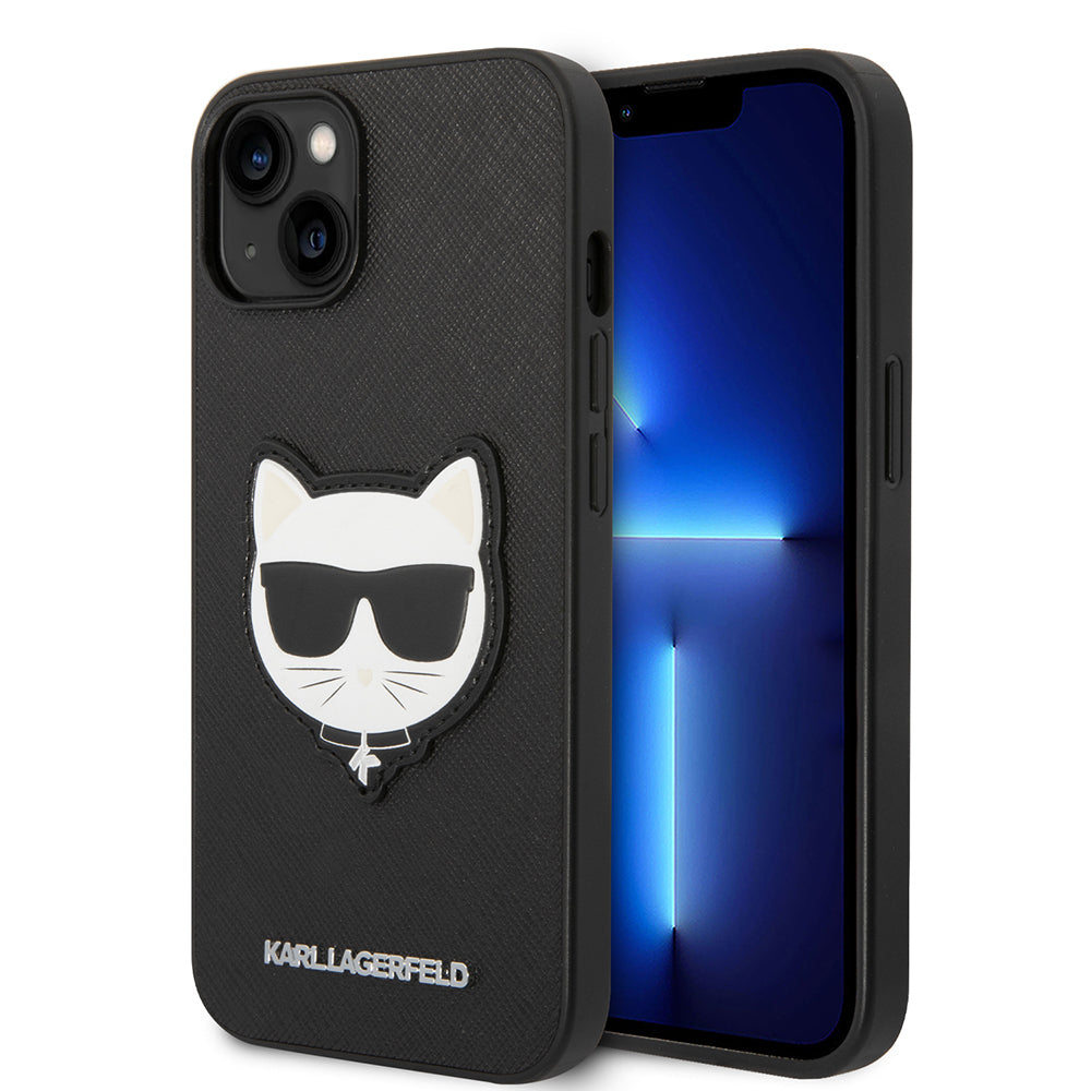 Husa pentru Apple iPhone 14 Plus, Karl Lagerfeld, Saffiano Choupette's Head, Neagra