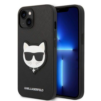 Husa pentru Apple iPhone 14 Plus, Karl Lagerfeld, Saffiano Choupette's Head, Neagra