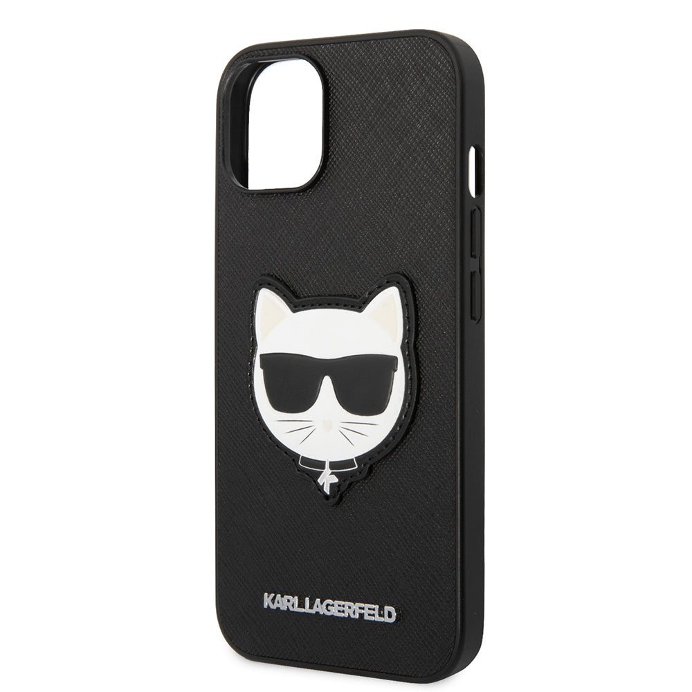 Husa pentru Apple iPhone 14 Plus, Karl Lagerfeld, Saffiano Choupette's Head, Neagra