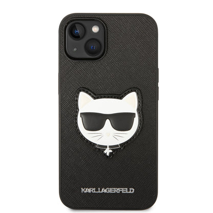 Husa pentru Apple iPhone 14 Plus, Karl Lagerfeld, Saffiano Choupette's Head, Neagra
