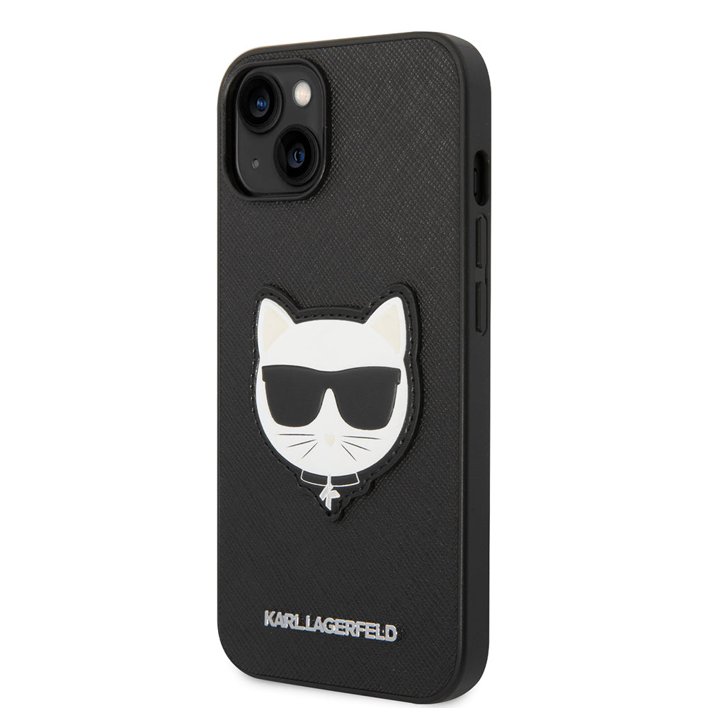 Husa pentru Apple iPhone 14 Plus, Karl Lagerfeld, Saffiano Choupette's Head, Neagra