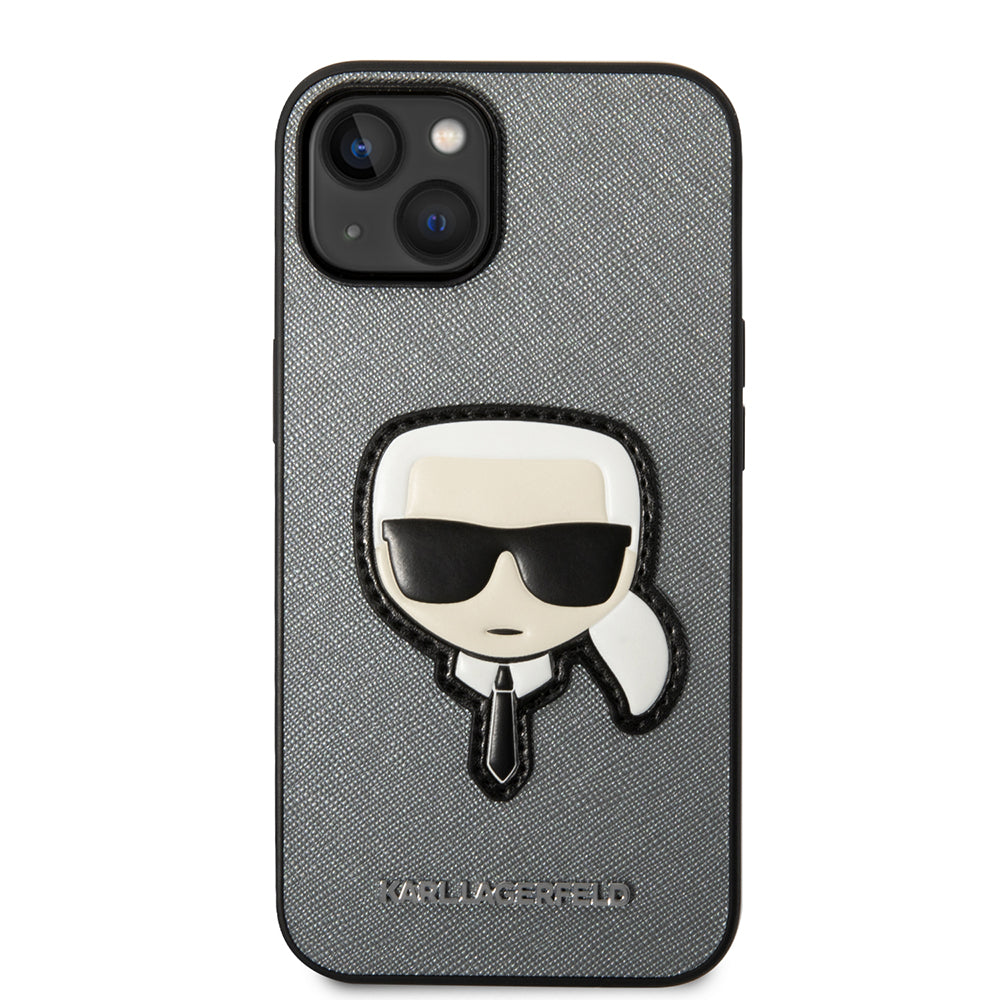 Husa pentru Apple iPhone 14 Plus, Karl Lagerfeld, Saffiano Karl's Head, Argintie