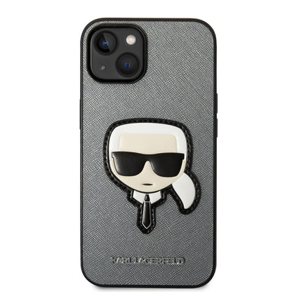 Husa pentru Apple iPhone 14 Plus, Karl Lagerfeld, Saffiano Karl's Head, Argintie