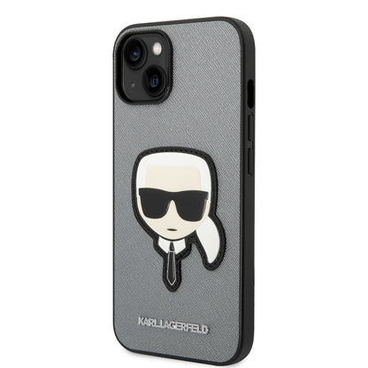 Husa pentru Apple iPhone 14 Plus, Karl Lagerfeld, Saffiano Karl's Head, Argintie
