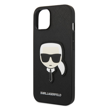 Husa pentru Apple iPhone 14 Plus, Karl Lagerfeld, Saffiano Karl's Head, Neagra