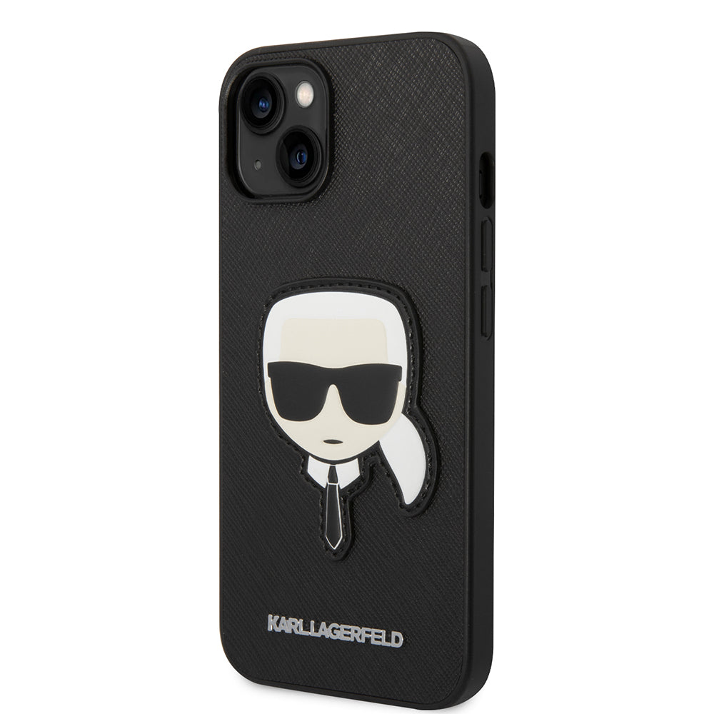 Husa pentru Apple iPhone 14 Plus, Karl Lagerfeld, Saffiano Karl's Head, Neagra