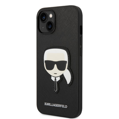 Husa pentru Apple iPhone 14 Plus, Karl Lagerfeld, Saffiano Karl's Head, Neagra