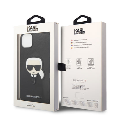 Husa pentru Apple iPhone 14 Plus, Karl Lagerfeld, Saffiano Karl's Head, Neagra
