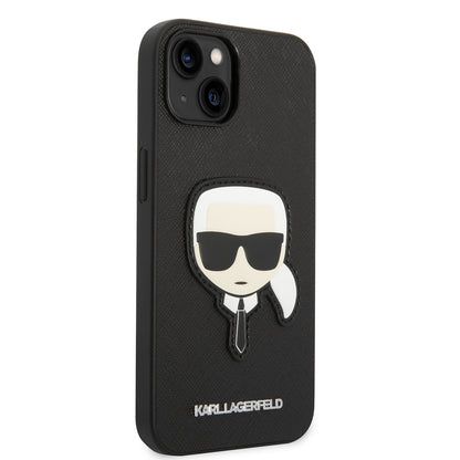 Husa pentru Apple iPhone 14 Plus, Karl Lagerfeld, Saffiano Karl's Head, Neagra