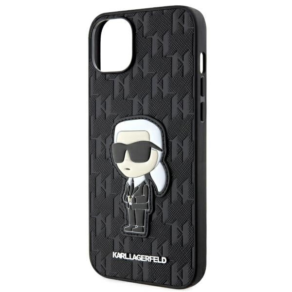 Husa pentru Apple iPhone 14 Plus, Karl Lagerfeld, Saffiano Monogram Ikonik Karl, Neagra