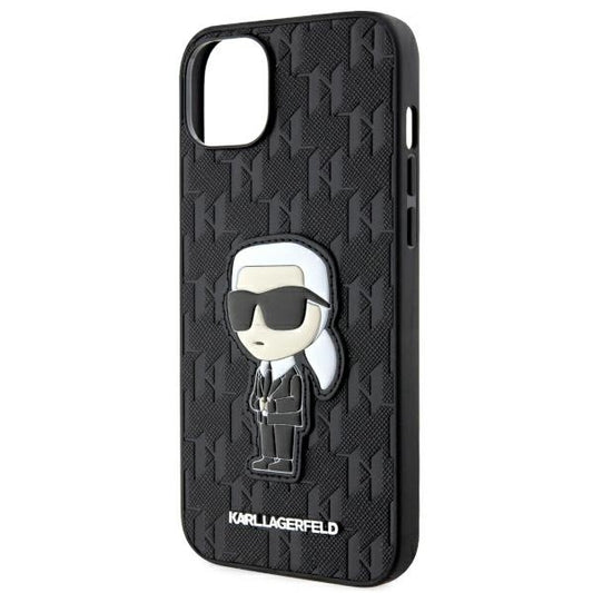 Husa pentru Apple iPhone 14 Plus, Karl Lagerfeld, Saffiano Monogram Ikonik Karl, Neagra