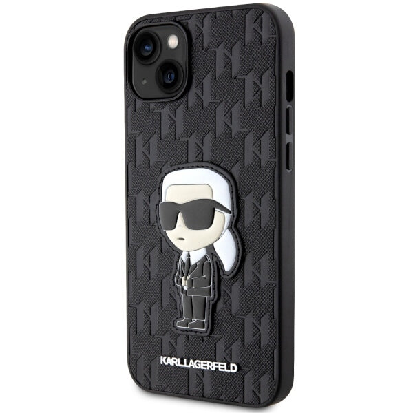 Husa pentru Apple iPhone 14 Plus, Karl Lagerfeld, Saffiano Monogram Ikonik Karl, Neagra