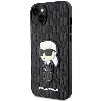 Husa pentru Apple iPhone 14 Plus, Karl Lagerfeld, Saffiano Monogram Ikonik Karl, Neagra