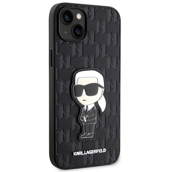 Husa pentru Apple iPhone 14 Plus, Karl Lagerfeld, Saffiano Monogram Ikonik Karl, Neagra