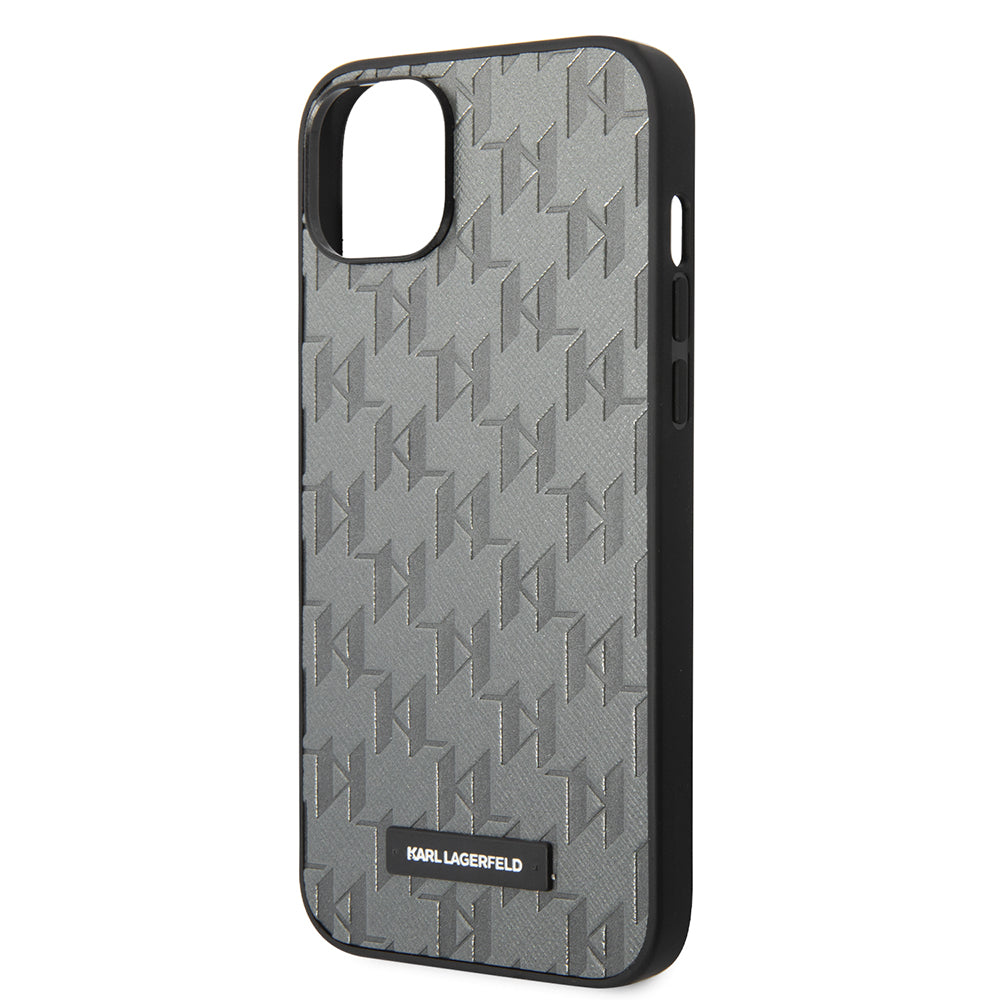 Husa pentru Apple iPhone 14 Plus, Karl Lagerfeld, Saffiano Monogram Metal Logo, Gri