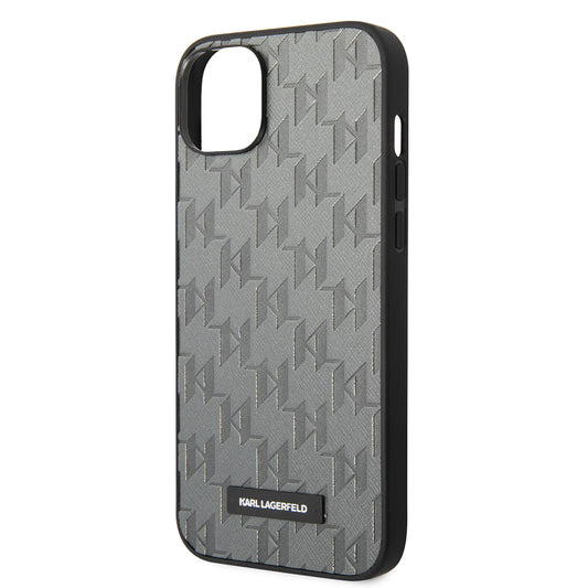 Husa pentru Apple iPhone 14 Plus, Karl Lagerfeld, Saffiano Monogram Metal Logo, Gri