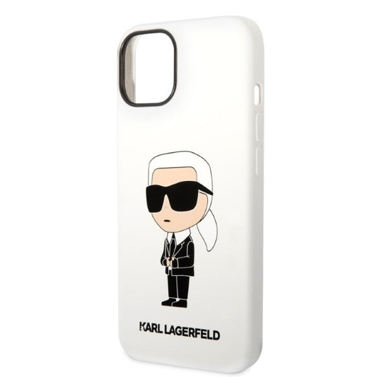 Husa pentru Apple iPhone 14 Plus, Karl Lagerfeld, Silicone Ikonik Karl, Alba