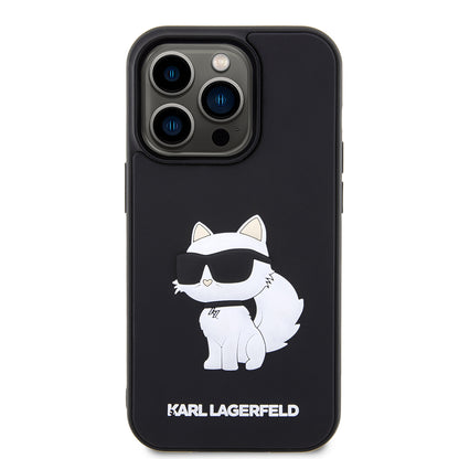 Husa pentru Apple iPhone 14 Pro, Karl Lagerfeld, 3D Rubber Choupette, Neagra