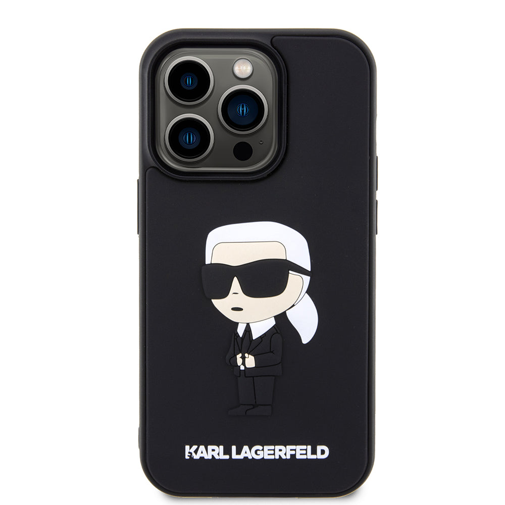 Husa pentru Apple iPhone 14 Pro, Karl Lagerfeld, 3D Rubber Ikonik Karl, Neagra