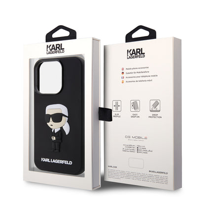 Husa pentru Apple iPhone 14 Pro, Karl Lagerfeld, 3D Rubber Ikonik Karl, Neagra