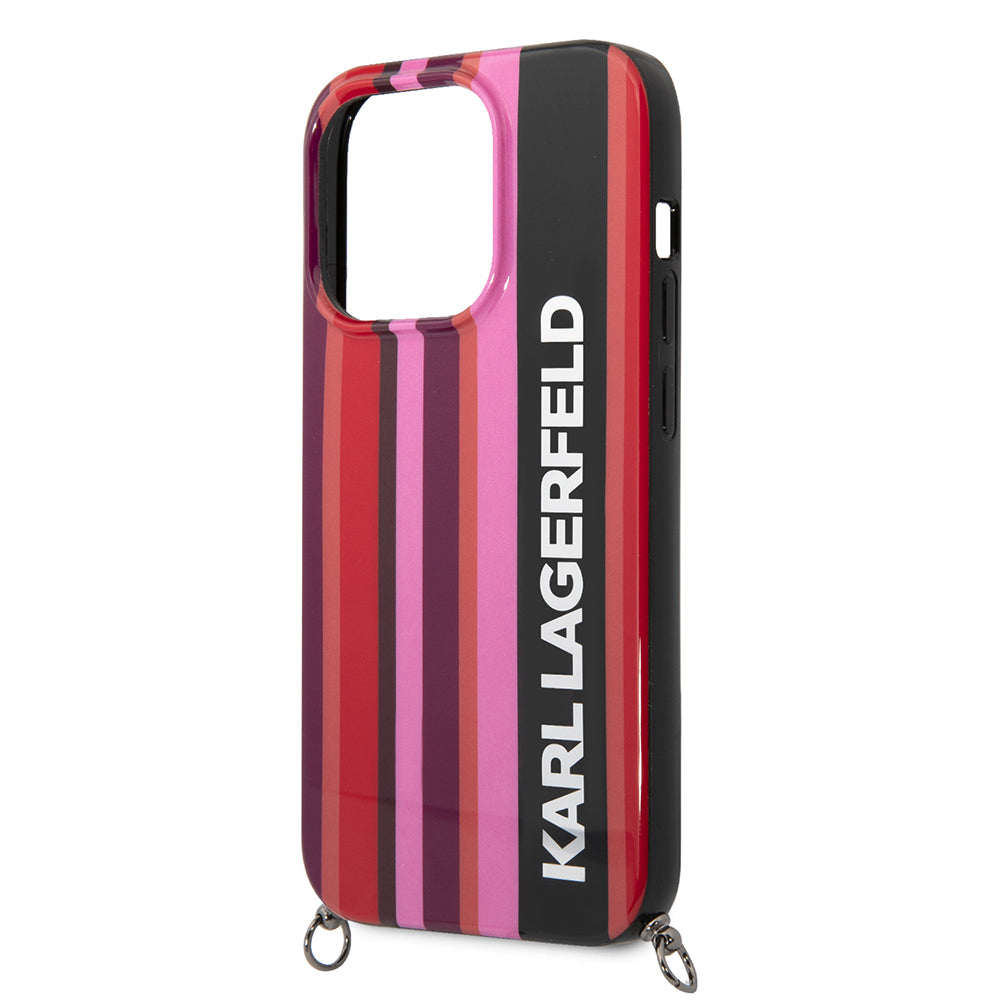 Husa pentru Apple iPhone 14 Pro, Karl Lagerfeld, Color Stripes with Strap, Roz