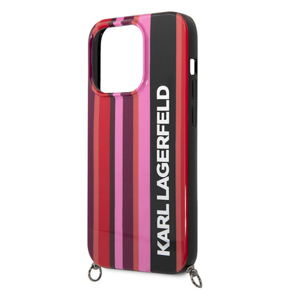 Husa pentru Apple iPhone 14 Pro, Karl Lagerfeld, Color Stripes with Strap, Roz