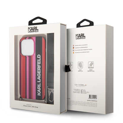 Husa pentru Apple iPhone 14 Pro, Karl Lagerfeld, Color Stripes with Strap, Roz