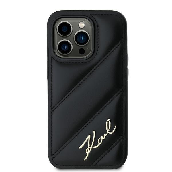 Husa pentru Apple iPhone 14 Pro, Karl Lagerfeld, Diagonal Quilted Script, Neagra