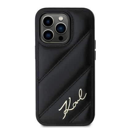 Husa pentru Apple iPhone 14 Pro, Karl Lagerfeld, Diagonal Quilted Script, Neagra