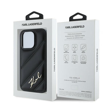 Husa pentru Apple iPhone 14 Pro, Karl Lagerfeld, Diagonal Quilted Script, Neagra