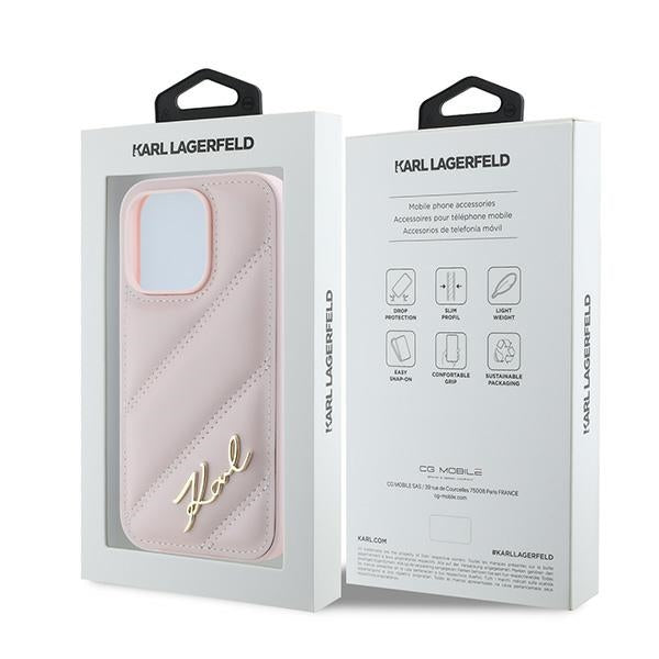 Husa pentru Apple iPhone 14 Pro, Karl Lagerfeld, Diagonal Quilted Script, Roz