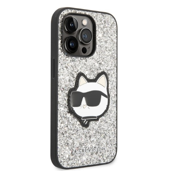 Husa pentru Apple iPhone 14 Pro, Karl Lagerfeld, Glitter Choupette Patch, Argintie