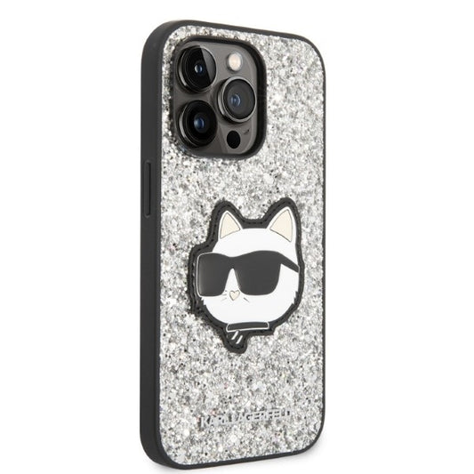 Husa pentru Apple iPhone 14 Pro, Karl Lagerfeld, Glitter Choupette Patch, Argintie