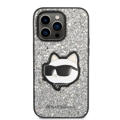 Husa pentru Apple iPhone 14 Pro, Karl Lagerfeld, Glitter Choupette Patch, Argintie