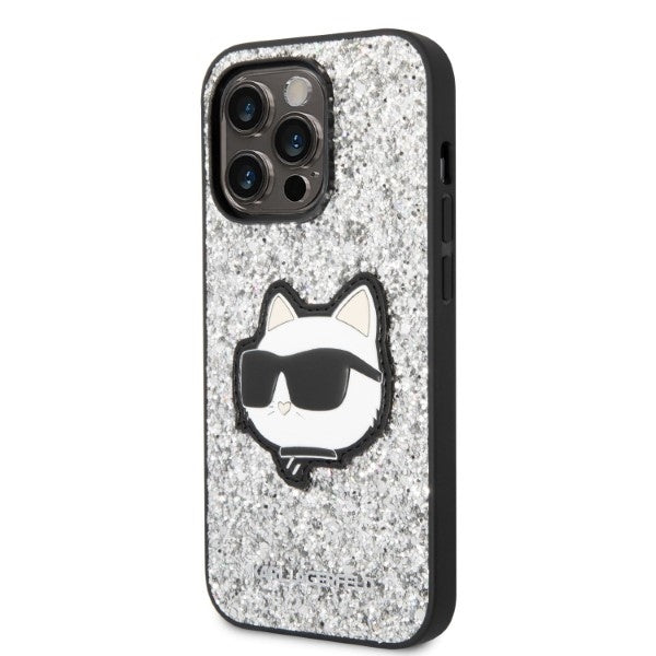 Husa pentru Apple iPhone 14 Pro, Karl Lagerfeld, Glitter Choupette Patch, Argintie