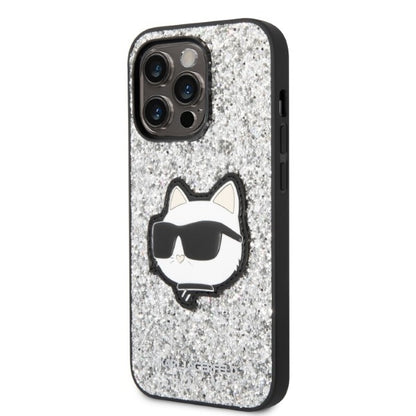Husa pentru Apple iPhone 14 Pro, Karl Lagerfeld, Glitter Choupette Patch, Argintie