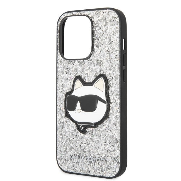 Husa pentru Apple iPhone 14 Pro, Karl Lagerfeld, Glitter Choupette Patch, Argintie