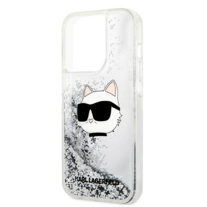 Husa pentru Apple iPhone 14 Pro, Karl Lagerfeld, Glitter Choupette's Head, Argintie