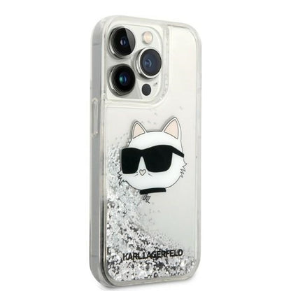 Husa pentru Apple iPhone 14 Pro, Karl Lagerfeld, Glitter Choupette's Head, Argintie