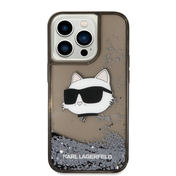 Husa pentru Apple iPhone 14 Pro, Karl Lagerfeld, Glitter Choupette's Head, Neagra