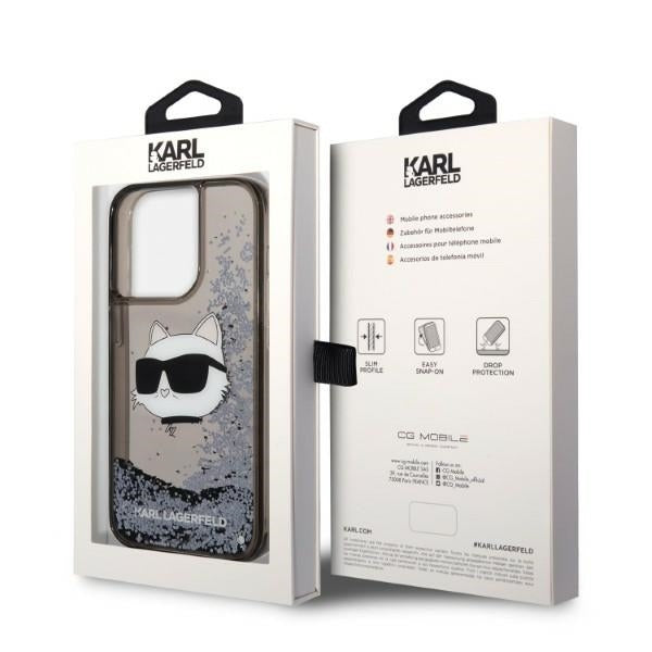 Husa pentru Apple iPhone 14 Pro, Karl Lagerfeld, Glitter Choupette's Head, Neagra