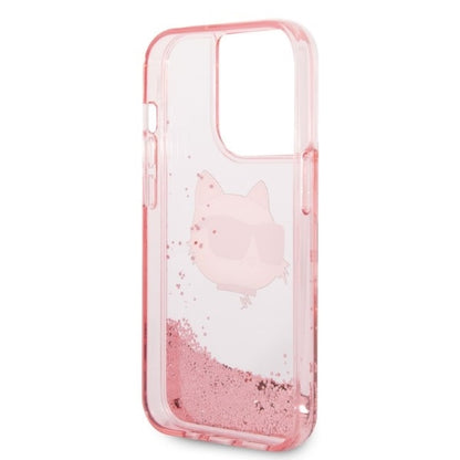 Husa pentru Apple iPhone 14 Pro, Karl Lagerfeld, Glitter Choupette's Head, Roz
